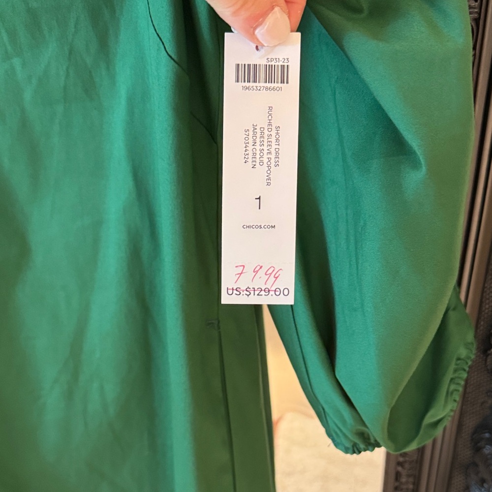 Chico's Vibrant Green 3/4 Sleeve Dress - Picture 7 of 9
